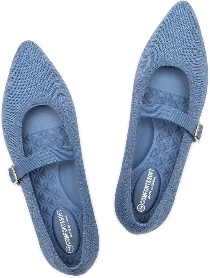 Frank Mully Women's Mesh Flats Mary Jane Shoes Pointed Toe Lightweight with Adjustable Instep Strap Knit Flat Shoes for Women Dressy Casual Washable Walking Shoes