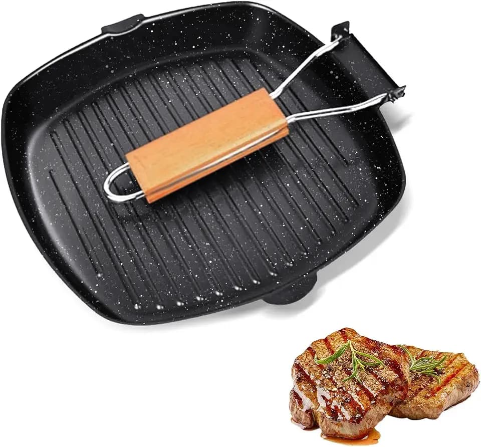 28cm Grillpfanne Klappbarer Griff Antihaft Carbonstahl Bratpfanne