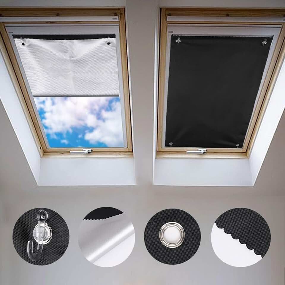Johgee Dachfenster Rollo Thermo Sonnenschutz 60x80cm, Schwarze Vorhänge