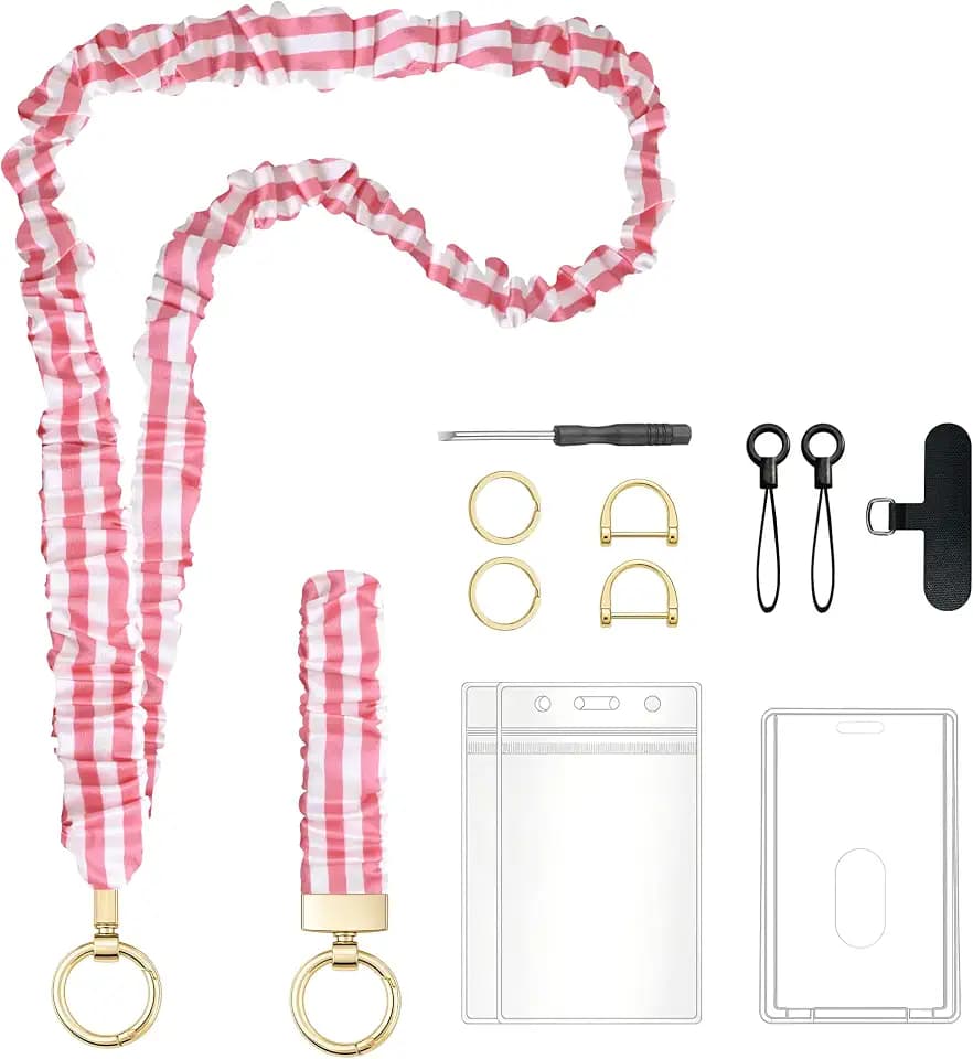Scrunchie Lanyard for ID Badges - Elastic Cute Teacher Lanyard with ID Holder for Office Staff, Teacher Appreciation