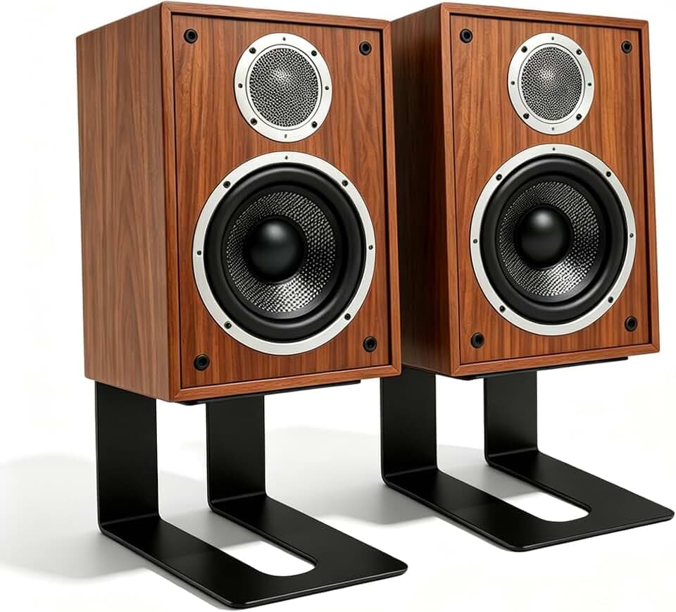 Coolty Schreibtisch-Lautsprecherständer 1 Paar Universal Metall Lautsprecher Ständer Mit stoßdämpfenden Pads, Spezial Kipp Design,Boxenständer für Gaming Tisch und PC Tisch (B)