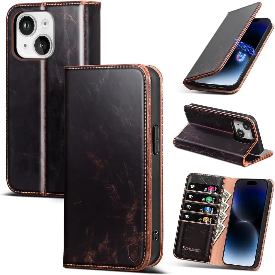 for iPhone 14 Plus Wallet Case with Card Holder,Coffee