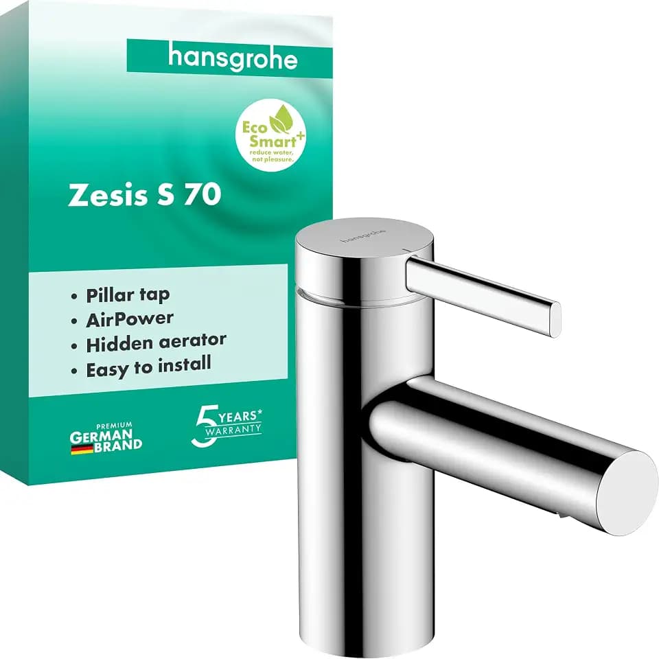 hansgrohe Zesis S - Waschtischarmatur für Kaltwasser ohne Ablauf, Wasserhahn für Gäste WC mit Auslaufhöhe 74 mm, Mischbatterie Waschbecken wassersparend (EcoSmart+), Chrom, 74713000