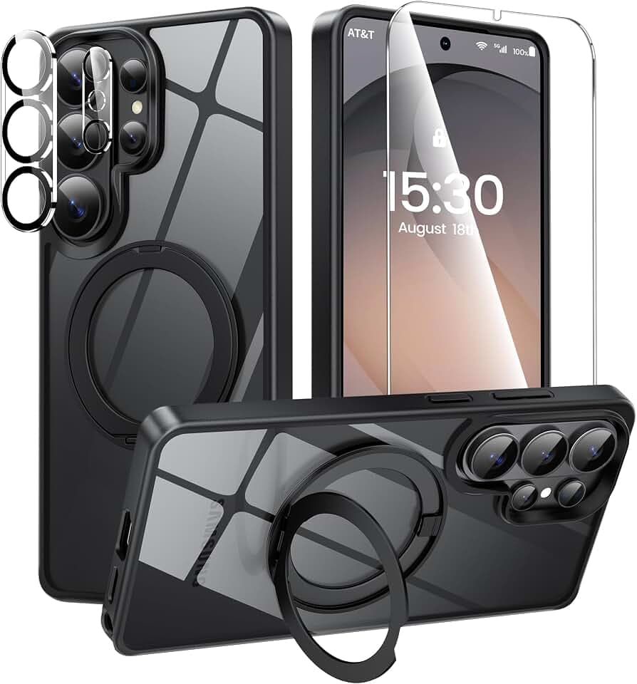 360°Ring Stand for Samsung Galaxy S26 Ultra Case 6.9", Clear Black