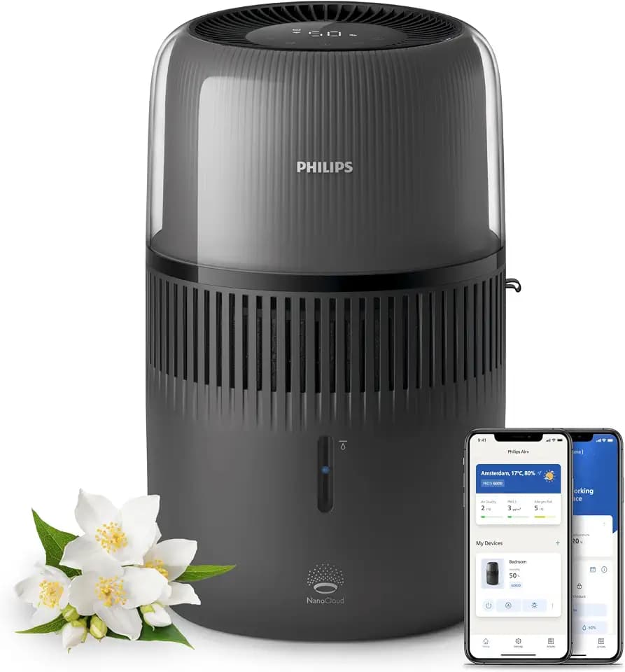 Philips Verdunstungsbefeuchter 5000, Schwarz, für Räume bis 45 m2,