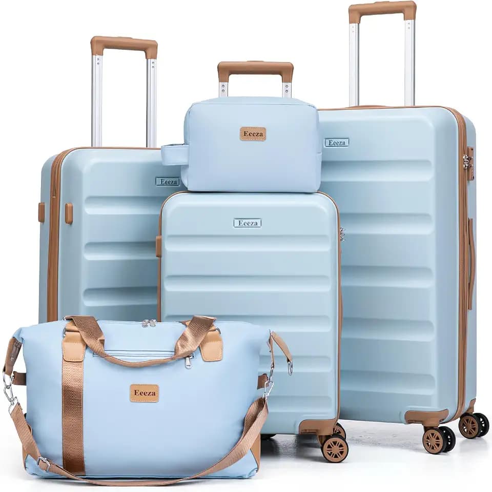 Eeeza 5 Piece, Luggage Set Lightweight Durable Hardshell20/24/28 LightBlue