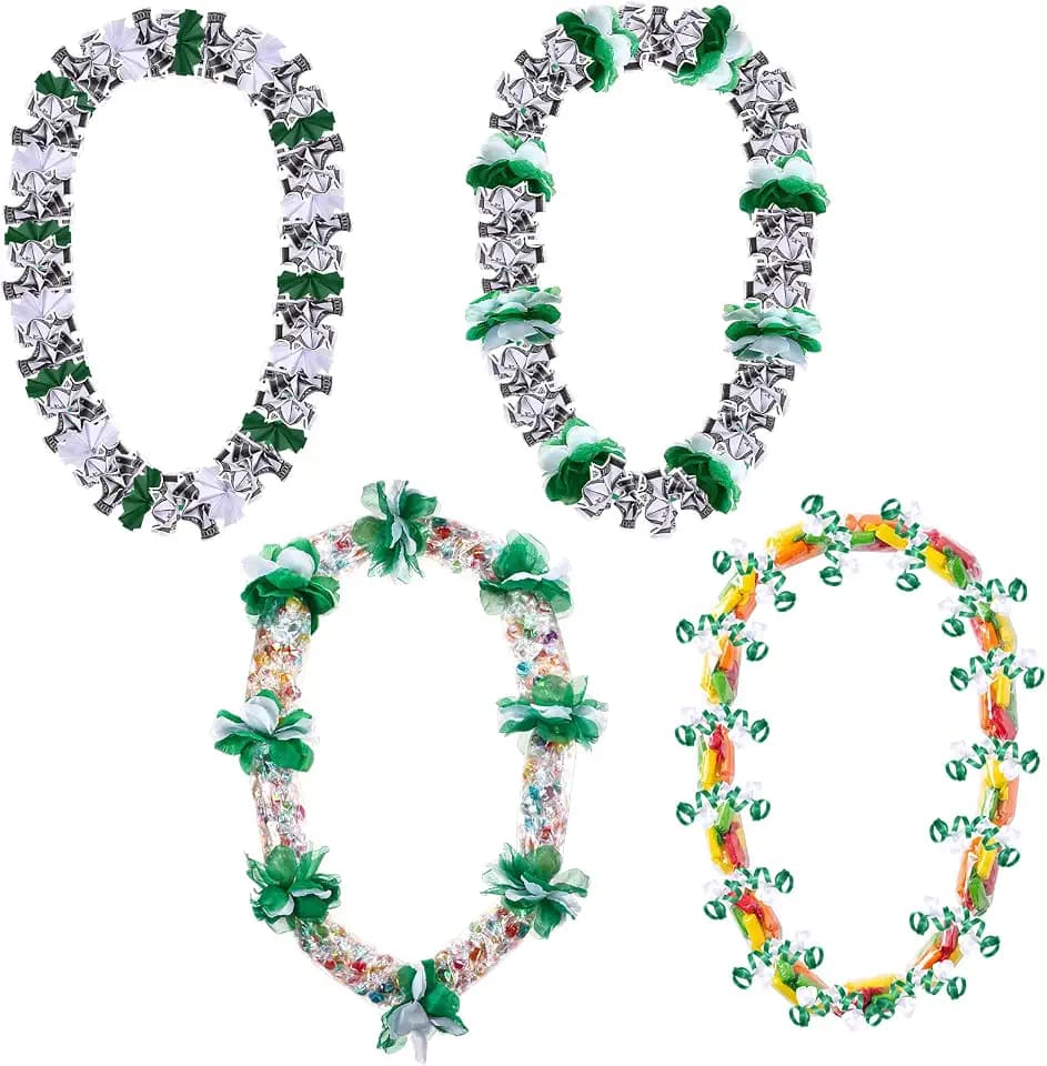 JenPen 4 Set Graduation Money Lei Class of 2026 Candy Lei Kit with Flower DIY Grad Ribbon Necklace Congrats Grad Party