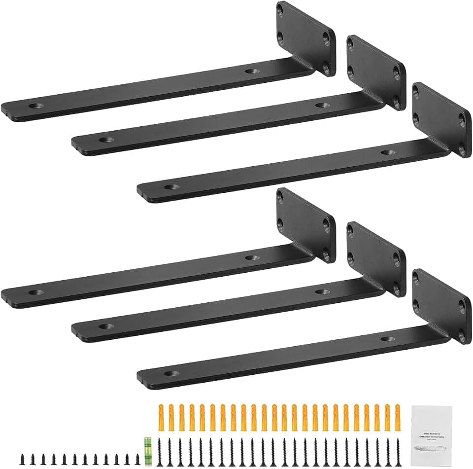 VEVOR Regalhalterung, 310 x 100 x 45 mm, 6 Stück, robuste schwebende Regalhalter, Halterungen für Regale, 5 mm dicke mattschwarze L-Regalhalterung, Regalträger aus Stahl mit 72,6 kg Tragkraft