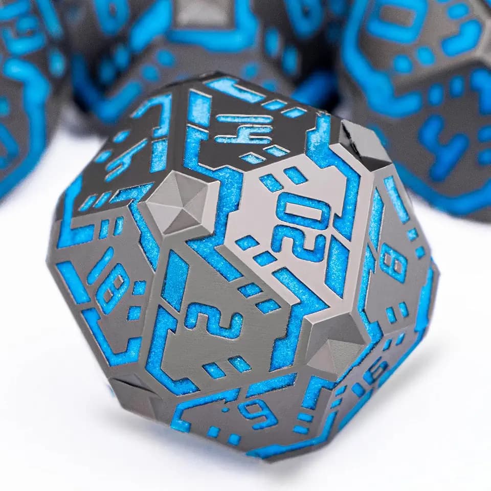 Metal DND Sci-fi Dice Set 7PCS Luminous Orange Stripe Polyhedral Dice for Dungeons Dragons RPG Role Playing Game, Glitter D and D Dice with Gift Box D6 D8 D10 D12 D20