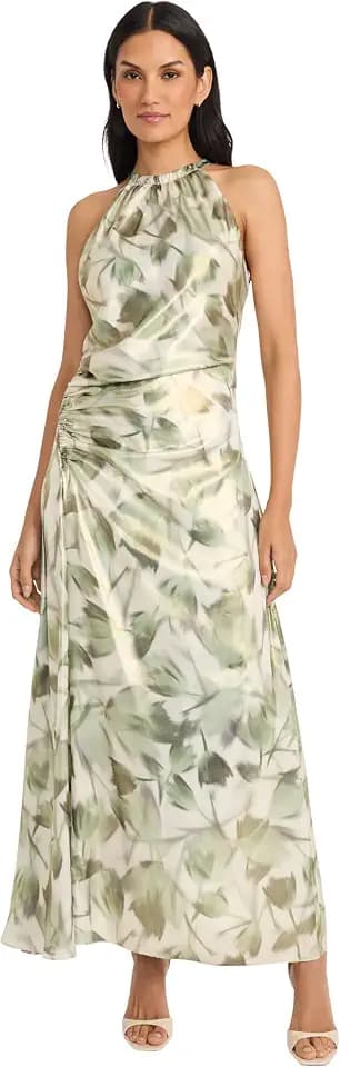 Maggy London Women's Women's Ruched Waist Halter Neck A-line Maxi - Ankle Length Special Occasion - Formal Evening Dress