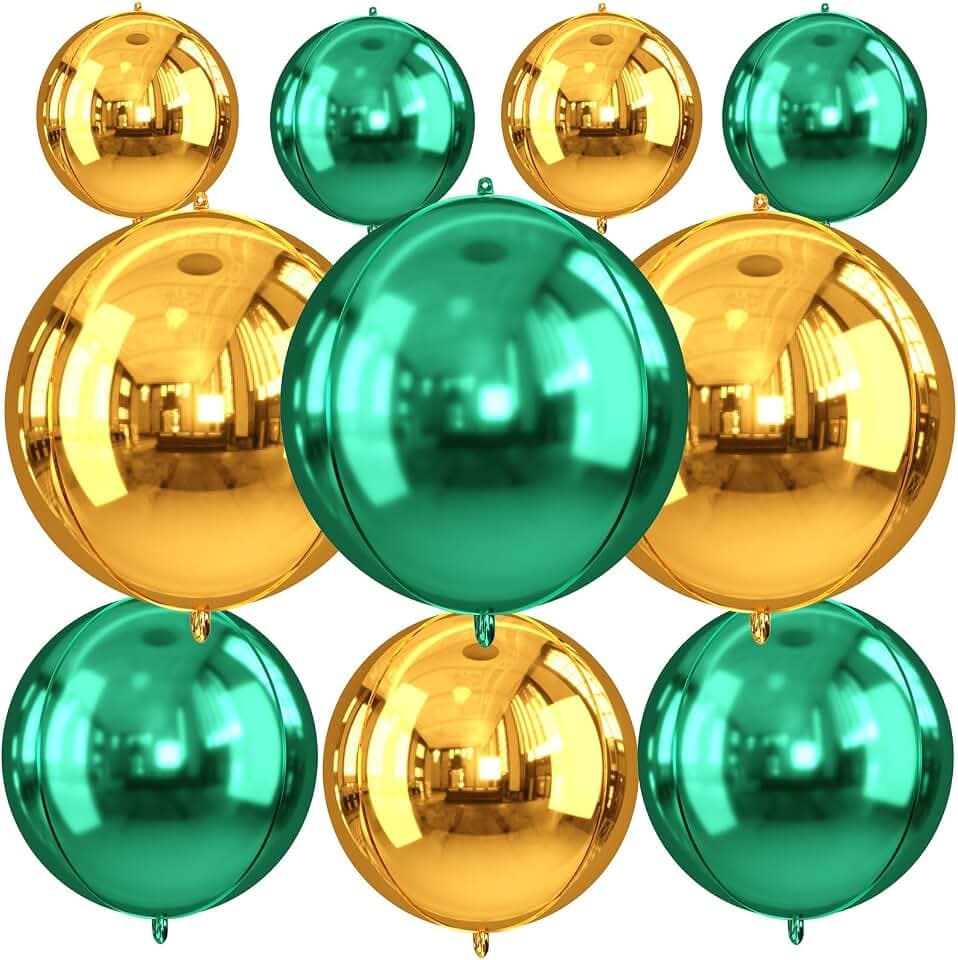 Green and Gold Round Foil Balloons 22" 18" 15" 4D Helium Balloon Metallic