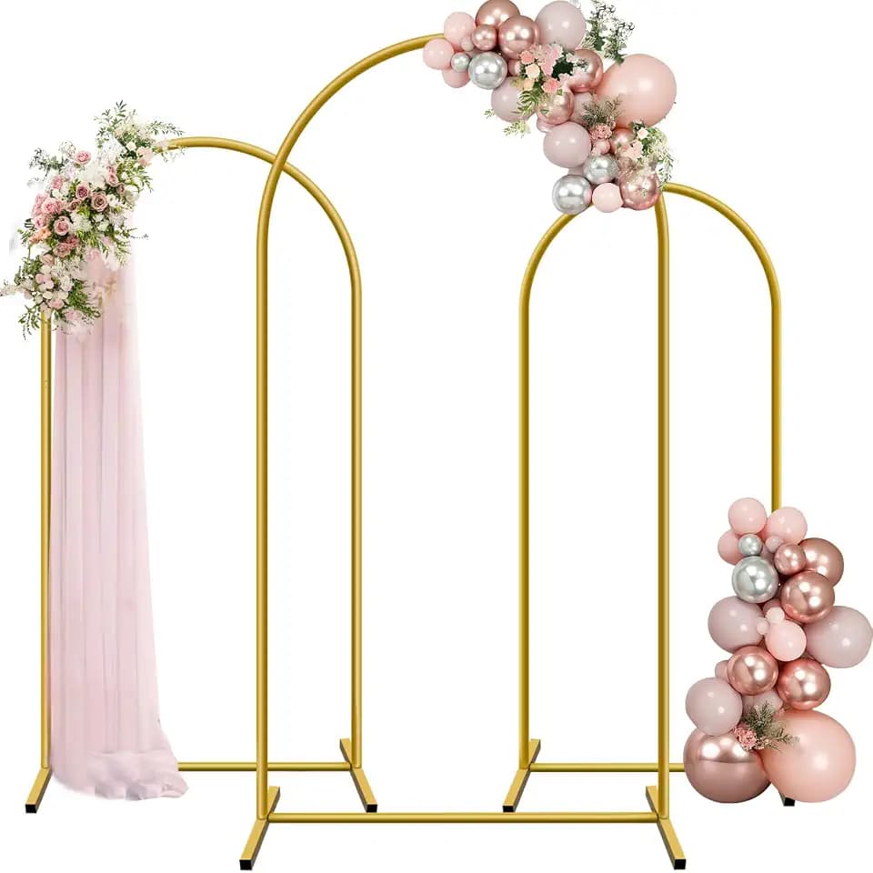 Hemmotop Metal Arch Backdrop Stand Set of 3, 6ft, 6.6ft, 7.2ft, Gold