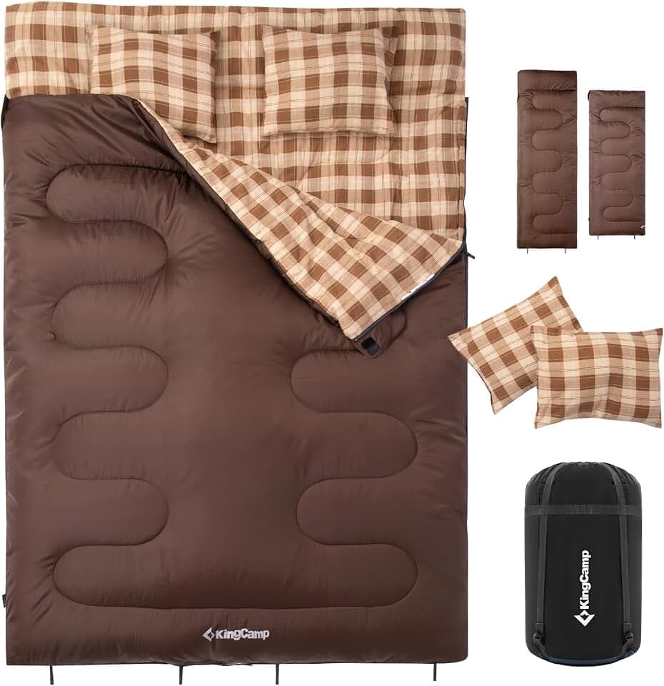 KingCamp Double Sleeping Bag for Adults, Queen Size 2 Person Sleeping Bag