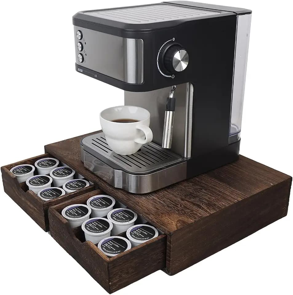 HTB K-Cup-Halter kompatibel mit K-Cups, Kaffee-Pod-Halter für bis zu 30 Cups, K-Cup-Organizer mit Aufbewahrungsschublade Schubladen für Kaffeekapseln (Hölzern)