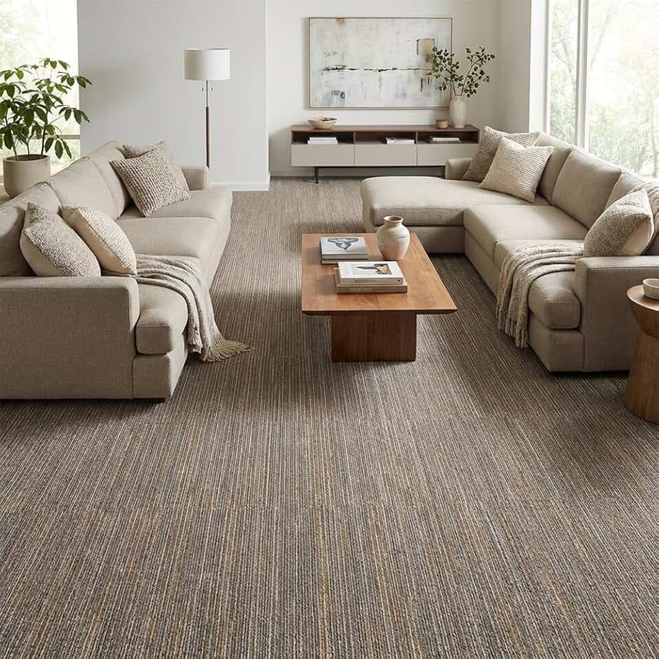 Carpet Tiles 24" x 24", 18 Tiles 72 Sqft, Non Slip Floor Carpet Squares w/Stickers, DIY Installation, Commercial Removable Soft Rug for Bedroom Office Living Room and Basement, Beige