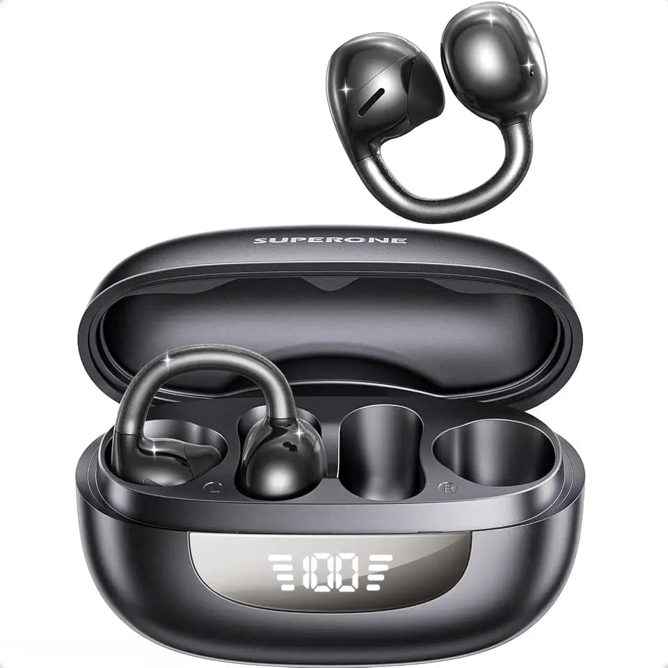 SUPERONE Open Ear Clip-On Earbuds with Air Cushion & Digital LED Display