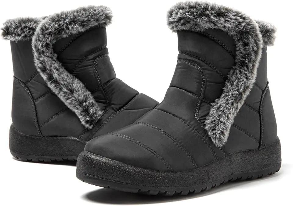 JOMIX Winterstiefel Damen Winterschuhe Flach rutschfeste Warme Schneestiefel Mid-Calf Schnürstiefel Winter