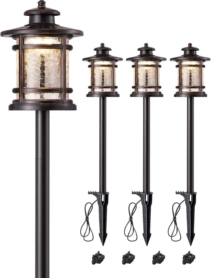 EDISHINE Low Voltage Pathway Lights, Led Landscape Lighting Electric 4 Pack