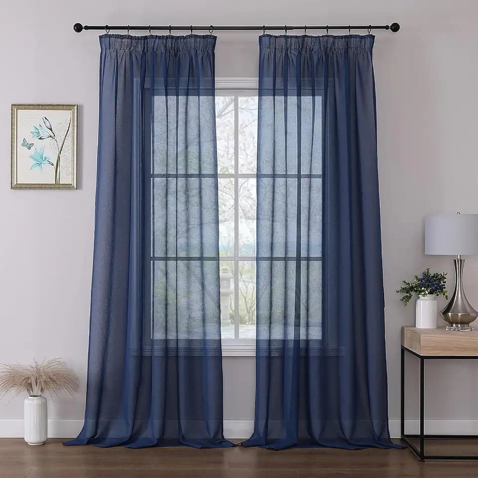 Joydeco 2er Set H245 x B140 cm Königsblau Transparent Vorhang Schiene Gardinen mit Kräuselband Durchlässig Curtains Lang Vorhänge für Schienensystem Modern