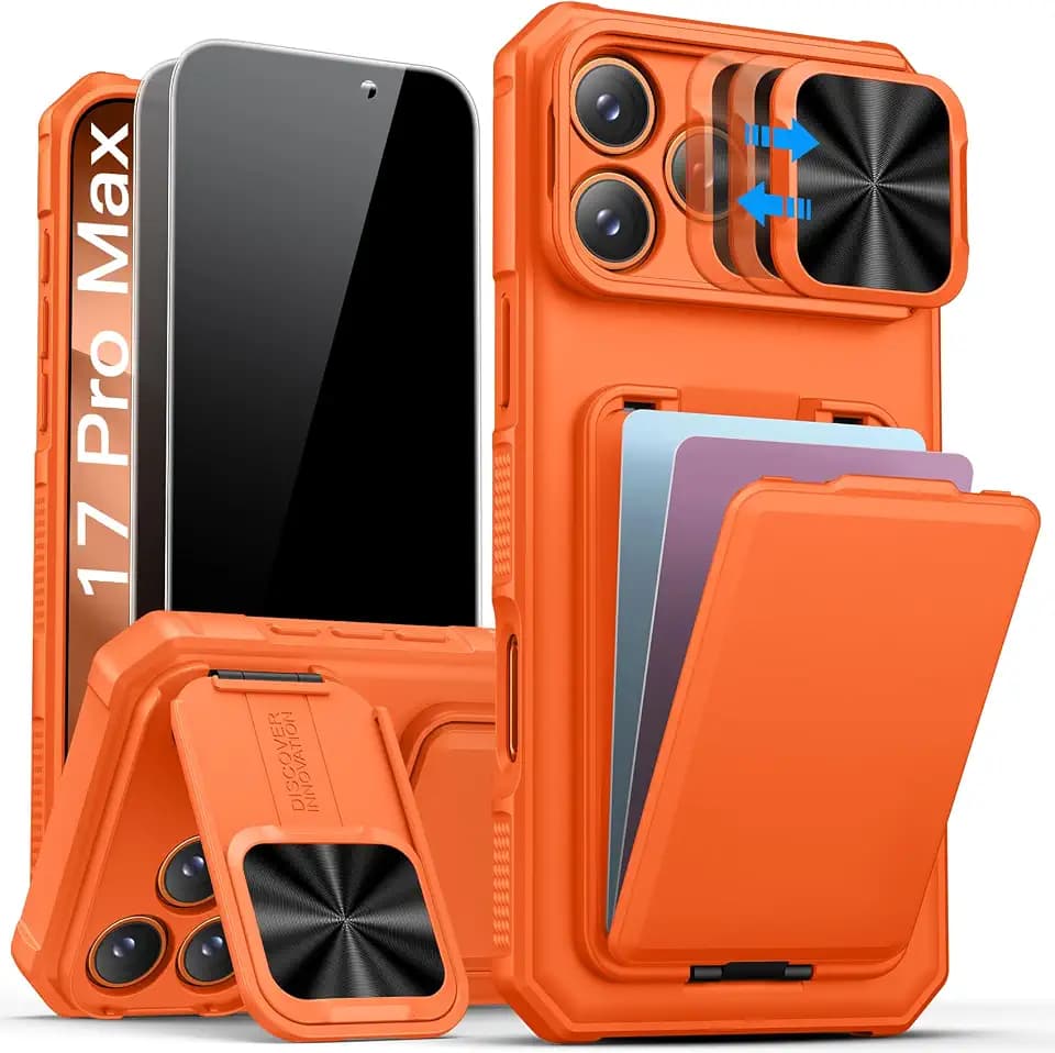 SSLOTSCASE for iPhone 17 Pro Max Case with Privacy Screen Protector, Orange