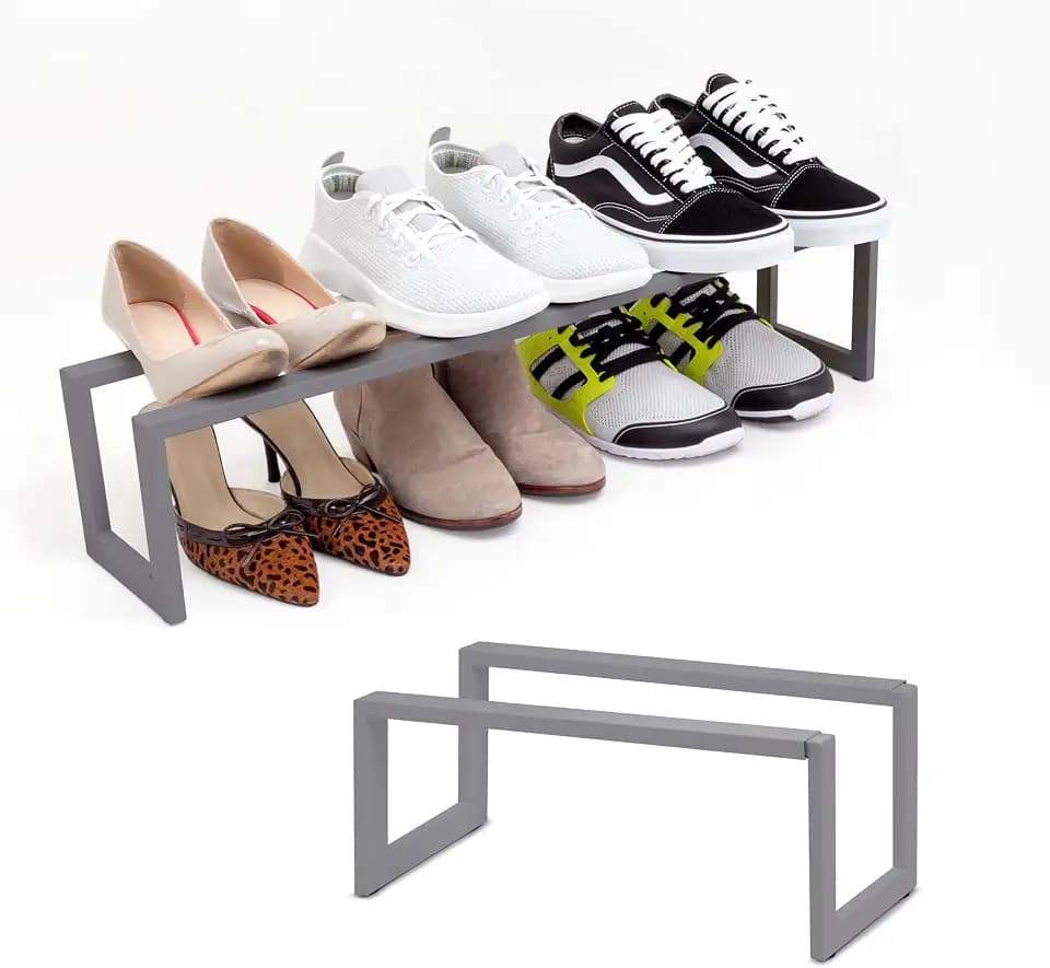 QUALIAZERO Expandable Shoe Rack Organizer for Closets, Entryways, Hallways, Bedrooms, Living Rooms, Kitchens, Bathrooms, Laundry Rooms (Storm Frost, 2 Pack)