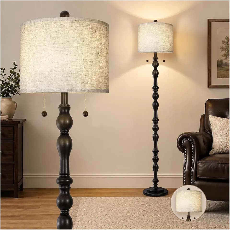 Scenekoy 65.5" Retro Farmhouse Real Wood Floor Lamp for Living Room Office