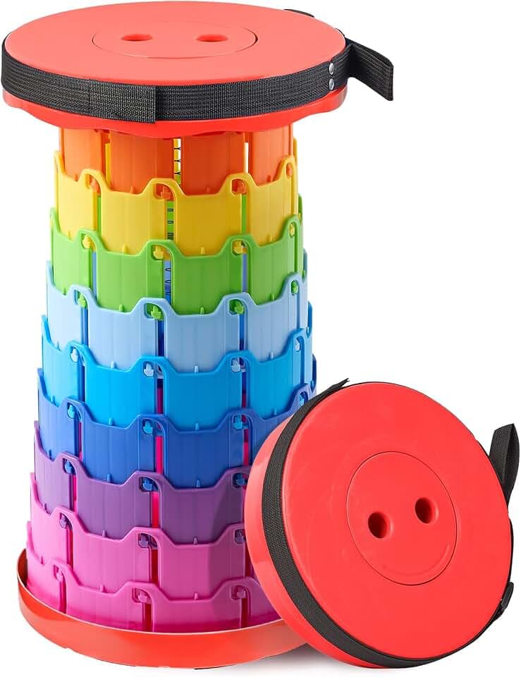 VECELO Telescoping Folding Stool, Upgraded Portable Collapsible Retractable Stool with Load Capacity 400lbs for Garden Fishing Camping Hiking BBQ, 1 PCS Rainbow Red