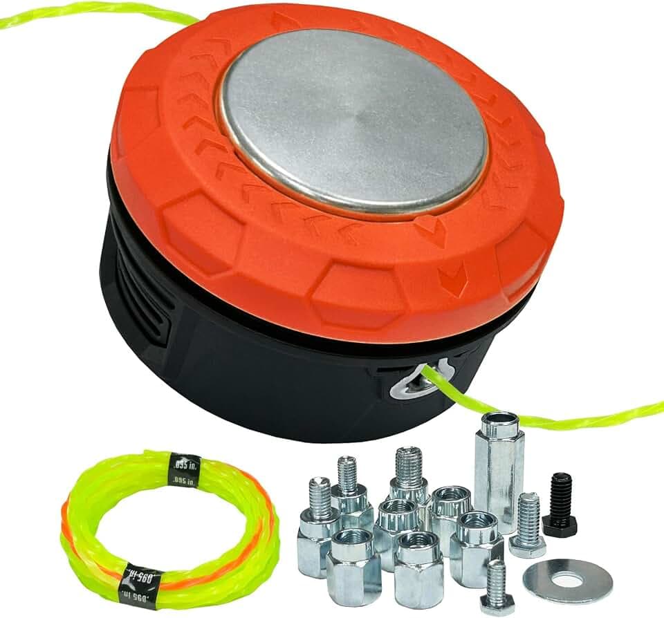 Universal Weed Eater Head,Easy Feed Trimmer Bump Head with Wear-resistant rotating iron plate, Weed Wacker Head Trimmer Head for Echo,Ego,Dewalt,Stihl,Ryobi...with 14ft 095’’Trimmer Line,Orange