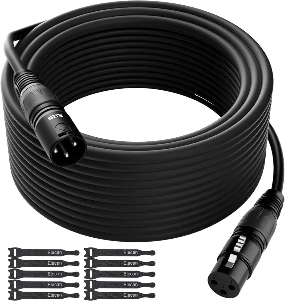 XLR Cable Microphone Cable 15 Feet,Elecan Heavy Duty Balanced XLR Speaker Cable (From 25-200FT) 3-Pin Shielded Male to Female Mic Cord,DMX Stage Lighting Patch Cable for Speaker Systems Mixer+10 Ties