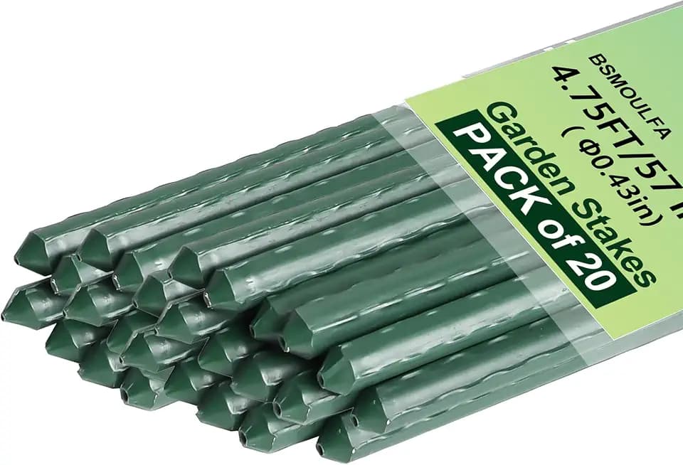 Garden Stakes 57 Inch, Approx 5ft Metal Plant Stakes for Gardening and Farm, 57" Plastic Coated Plant Support for Tomato, Cucumber, Bean, Flower, Potted and More Climbing Plants