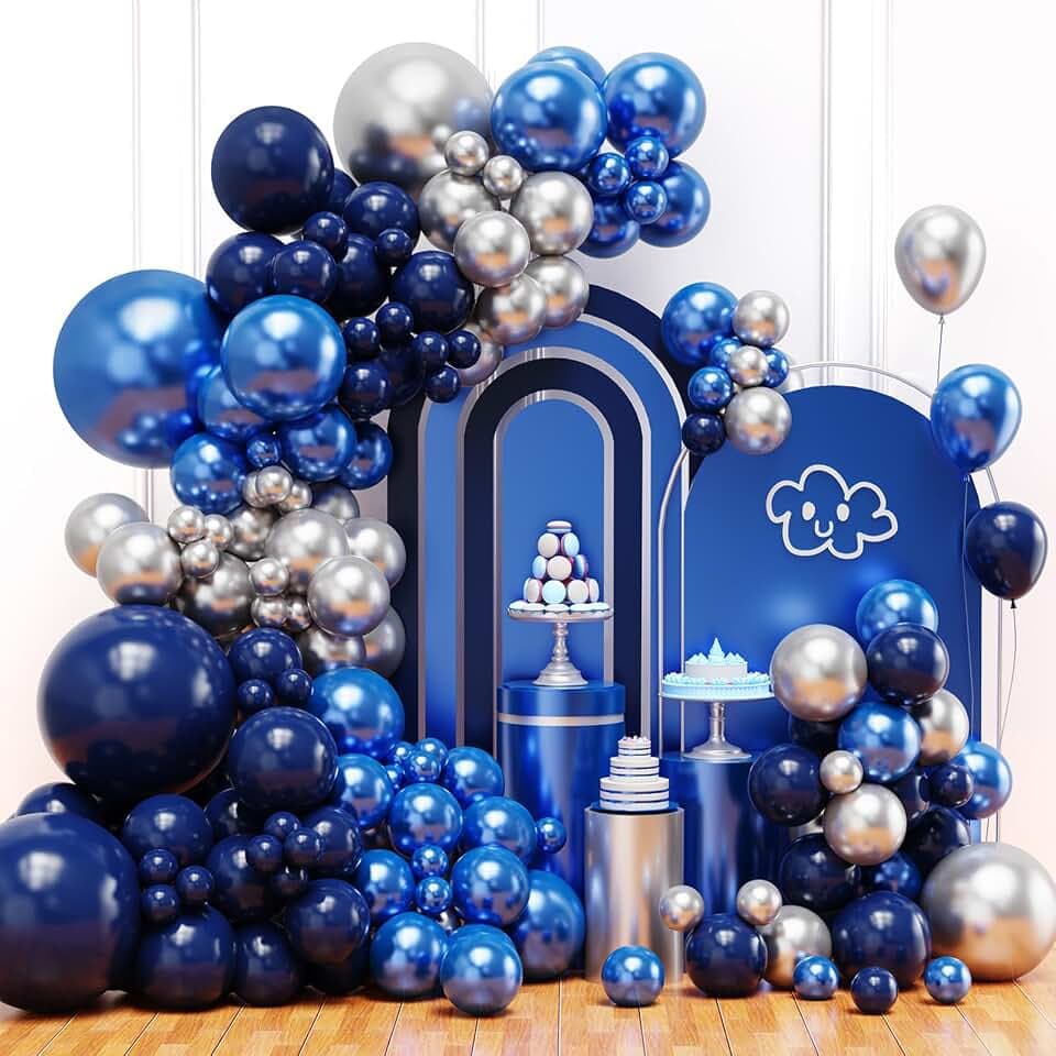 Blue Balloon Arch Kit, Navy Blue and Silver Balloons Arch Kit