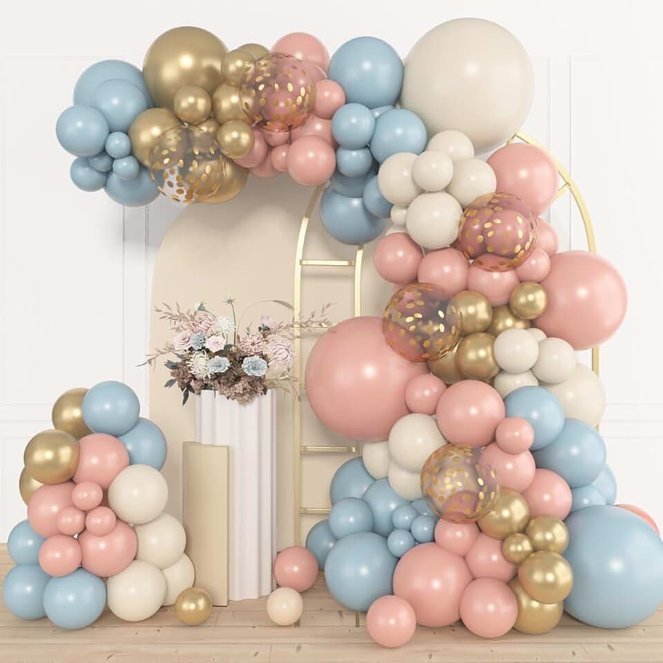 Amandir 153pcs Dusty Pink Blue Balloon Garland Arch Kit Different Sizes ﻿