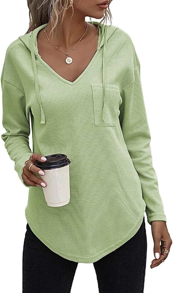 Cuptacc Pullover Damen Hoodie Mit Kordelzug V-Ausschnitt Kapuzenpullover