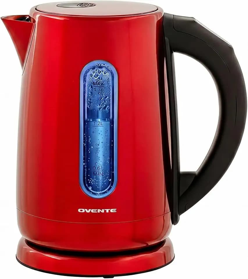 OVENTE Stainless Steel Electric Kettle with 5 Preset Settings, Red KS58R