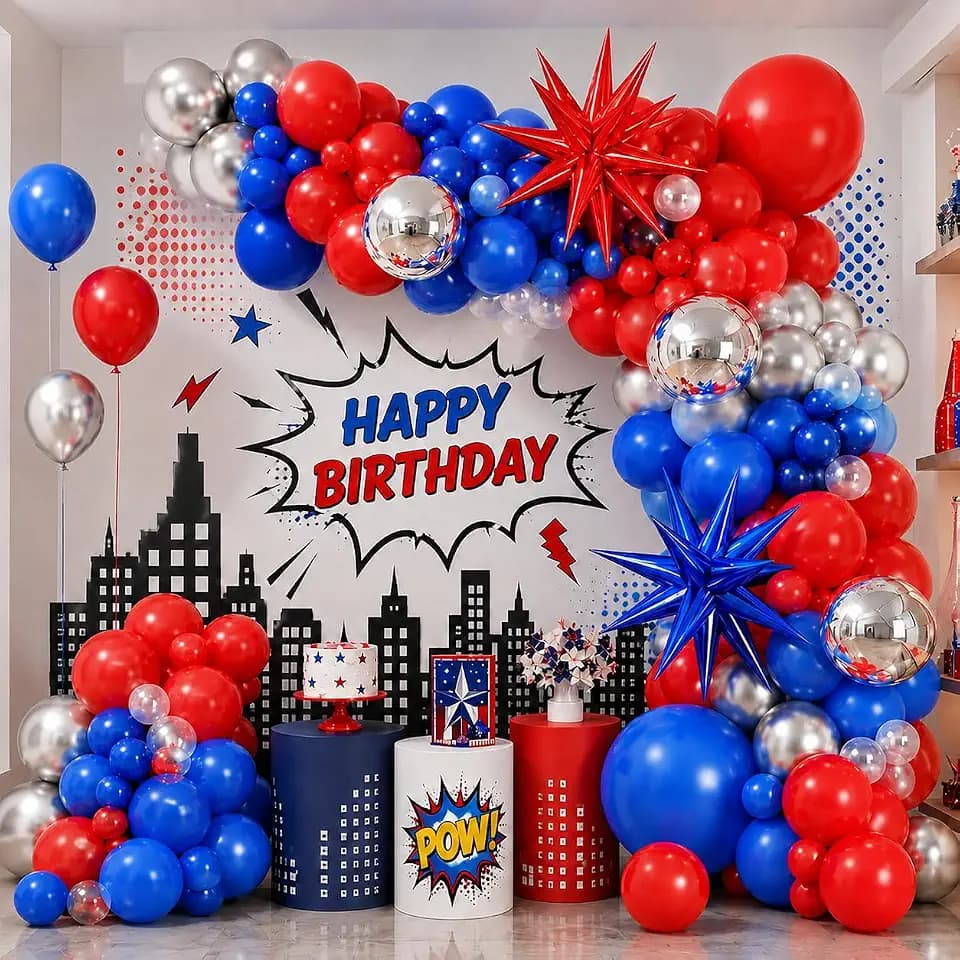 Red Blue Silver Spider Balloon Arch Garland Kit for Hero Birthday Decor