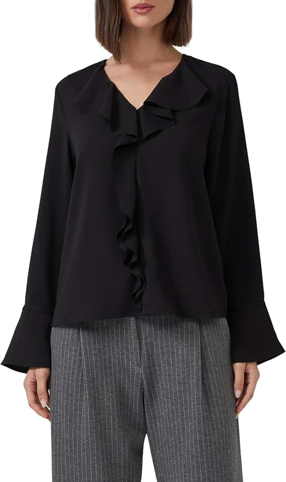 s.Oliver Damen Volant-Bluse mit Langen Ärmeln und Manschetten-Detail Bluse mit Volants