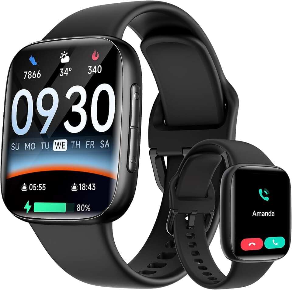 Smartwatch Damen Herren mit Telefonfunktion & Smartphone-Fernbedienung, 1,85" Fitness-Smartwatch,110+ Sportmodi,Herzfrequenz/SpO2,Schrittzähler,10 Tage Akku,3ATM wasserdicht (schwimmfähig),iOS/Android