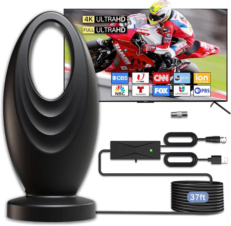 2026 TV Antenna for Smart TV and Old TV, Long Range HD Digital TV Antenna Indoor with 360° Signal Strongest Booster, Supports Local Channels 1080P 4K Reception for Home, RV, Camping (33ft-Round)