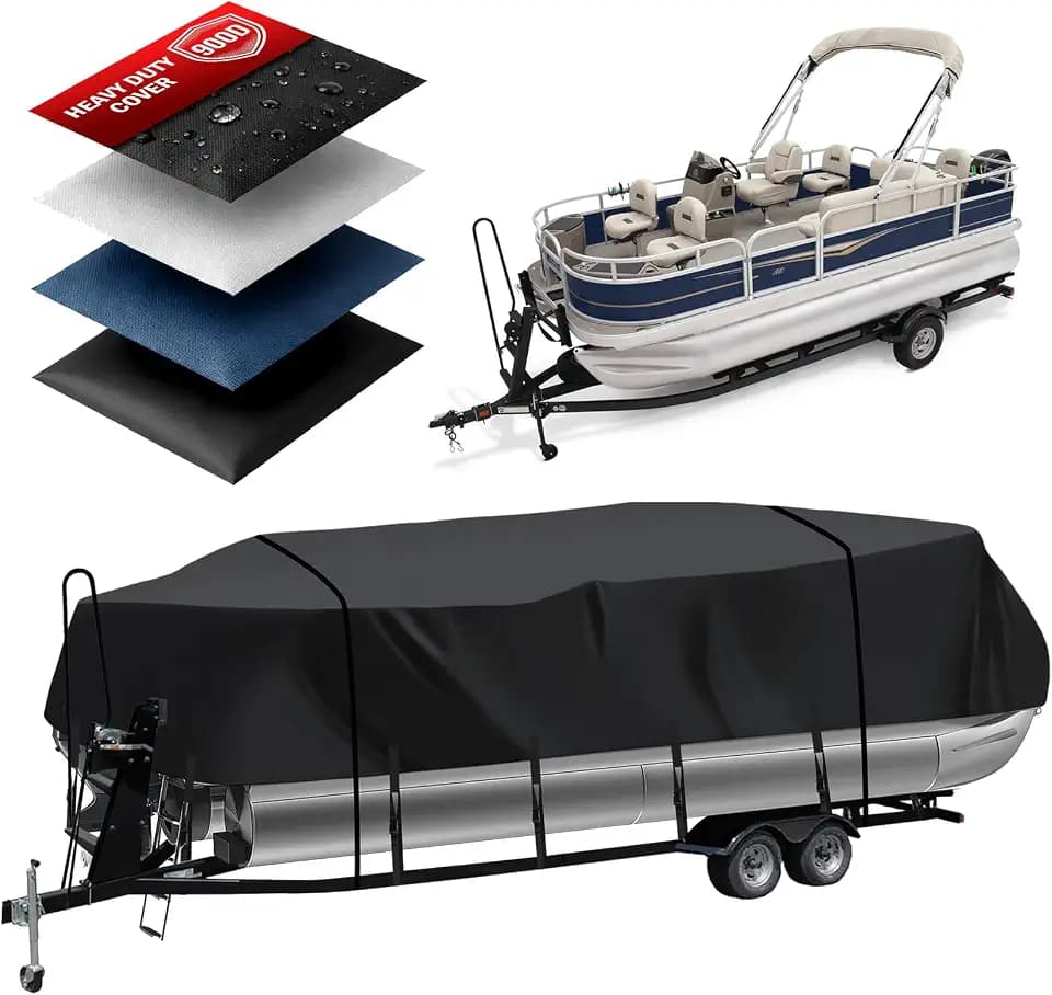 Pontoon Boat Cover 18'6''-20'1'', Heavy Duty 900D Marine Grade Waterproof