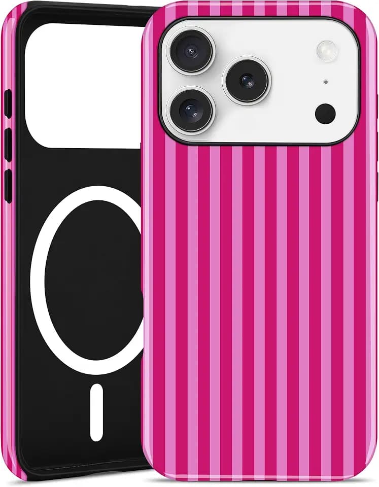 Magnetic Striped Case for iPhone 18 Pro Max/17 Pro Max, Hot Pink