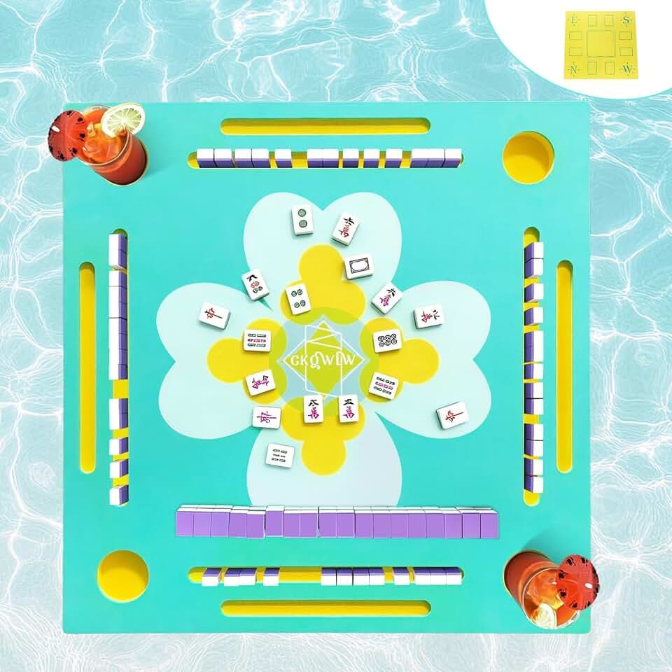 Floating Mahjong Table for Pool, Double-Sided Water Game Tray with Mahjong & Poker Card Playing Surfaces for Poker, Card, Dominoes, Board Games and Summer Pool Party Supplies