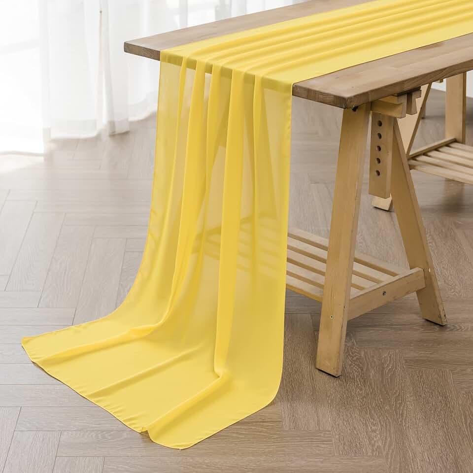 6Pack 9ft Chiffon Table Runner 14x108 Inch Sheer Romantic Table Runner for Wedding Birthday Party Bridal Shower Outdoor Decoration -Yellow