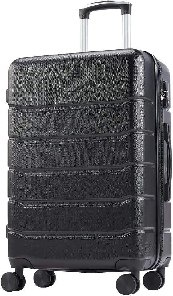 OLIXIS 25 Inch Luggage, Hardside Suitcase with Spinner Wheels, Lightweight ABS Hard Shell Checked Luggage, TSA Approved Lock, Expandable Medium Suitcase for Travel & Business–Black