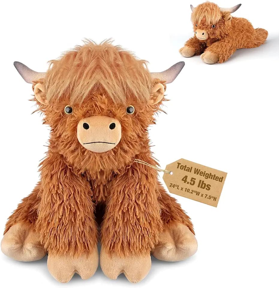 24" Highland Cow Stuffed Animal, 4.5lbs Sit & Lay Weighted Stuffed Animals