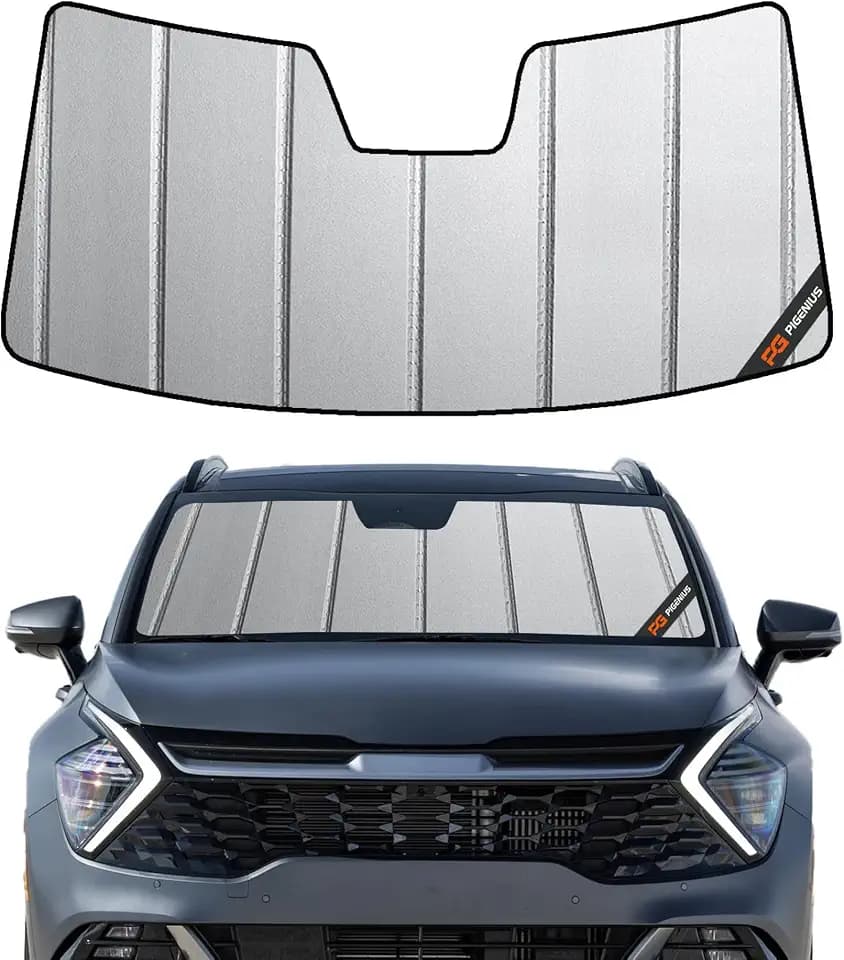Pigenius Custom Fit Windshield Sunshade for Kia EV9 2024-2026 3-Row EV SUV, Premium Grey Leather Finish