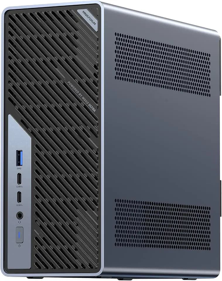 MINISFORUM MS-02 Ultra Workstation Mini PC, Intel Core Ultra 5 235HX(14C/14T, up to 5.1GHz), PCIe 5.0 x16, 4× DDR5, USB4 v2, 10GbE+2.5GbE (vPro), Wi-Fi 7, Barebone Without RAM/SSD/OS