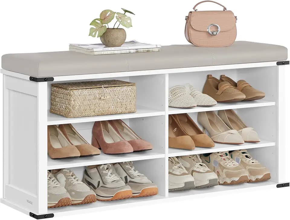 VASAGLE Shoe Storage Bench with Removable Cushion, Adjustable Shelves