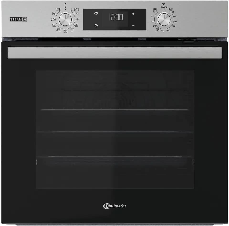 Bauknecht BBARS85HU1I Einbau-Backofen 60 cm, 71 l, Heißluftbackofen mit 12 Funktionen, Gentle Steam, PowerHeißluft, Maxi Cooking, Pizzafunktion, versenkbare Knebel, Edelstahl
