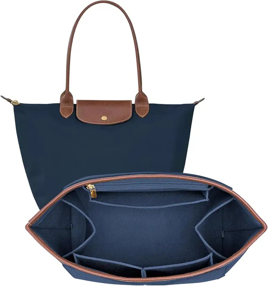 Felt Purse Organizer Insert for Longchamp Le Pliage L Bag Handbag Leather edge Longchamp Organizer Insert (DarkBlue, Large)