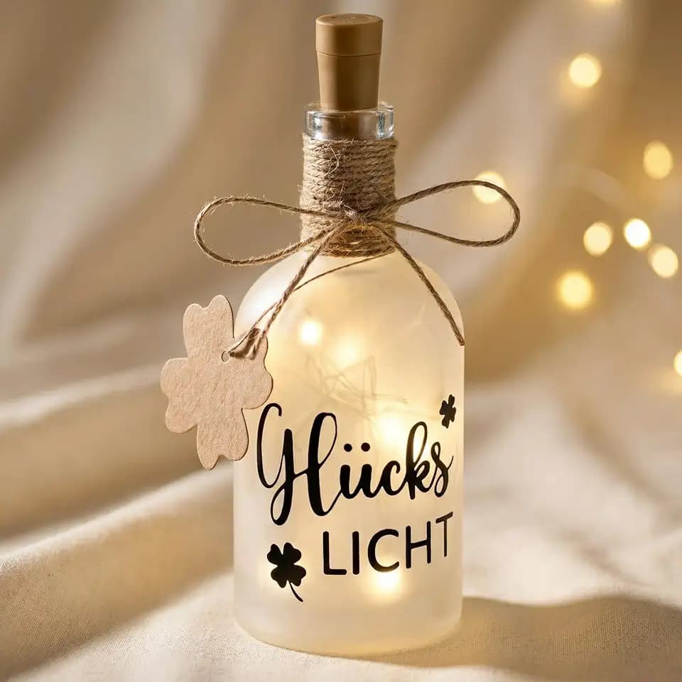 BBTO LED Flaschenlicht mit Spruch mit Korken Lichterkette, Glückslicht